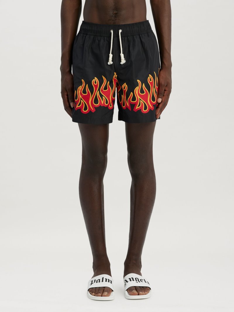 Swim Shorts Palm Angels Burning Flames Print Swimshort Hombre Negras Rojas | ES-211422