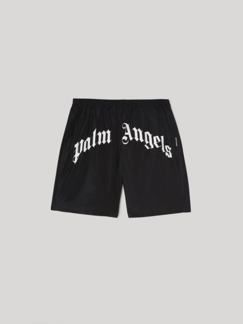 Swim Shorts Palm Angels Curved Logo Swimming Shorts Hombre Negras Blancas | ES-142666