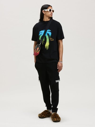 Camiseta Palm Angels Sprayed Palm Classic Tee Hombre Negras Verde | ES-069244