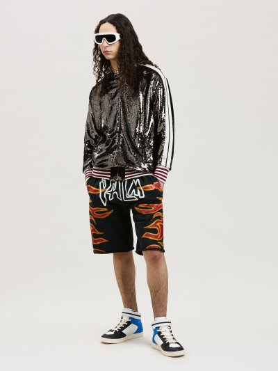 Pantalones Cortos Palm Angels Garment Dye Graffiti Flames Sweatshorts Hombre Negras Blancas | ES-648687