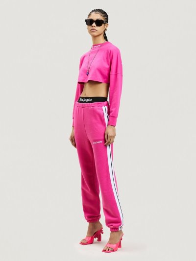 Pantalones Deportivos Palm Angels Classic Logo Sweatpants Mujer Fucsia Blancas | ES-050534