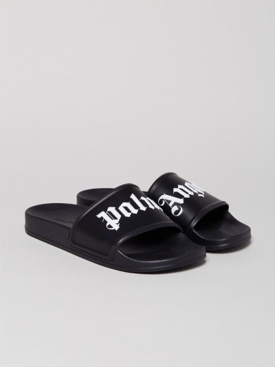 Sandalias de Diapositivas Palm Angels Pool Sliders Hombre Negras Blancas | ES-019040