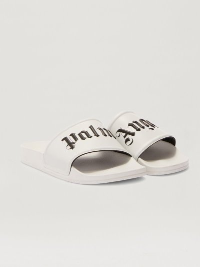 Sandalias de Diapositivas Palm Angels Pool Sliders Mujer Blancas Negras | ES-728886