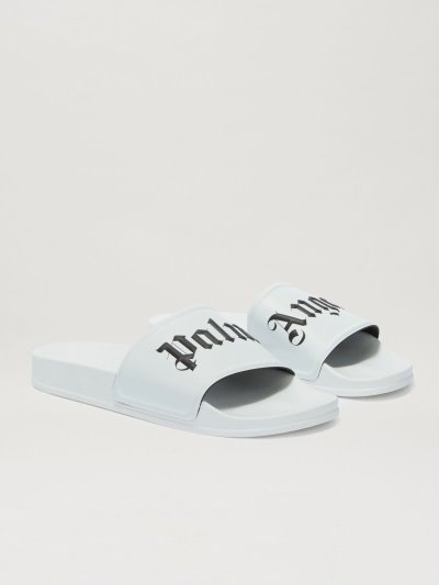 Sandalias de Diapositivas Palm Angels Pool Sliders Hombre Blancas Negras | ES-904197