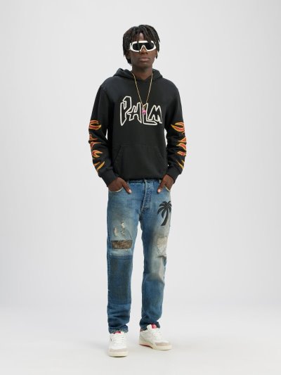 Sudadera Con Capucha Palm Angels Graffiti Flames Hoodie Hombre Negras Blancas | ES-839052