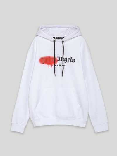 Sudadera Con Capucha Palm Angels Hong Kong Sprayed Hoodie Hombre Blancas Naranjas | ES-441477