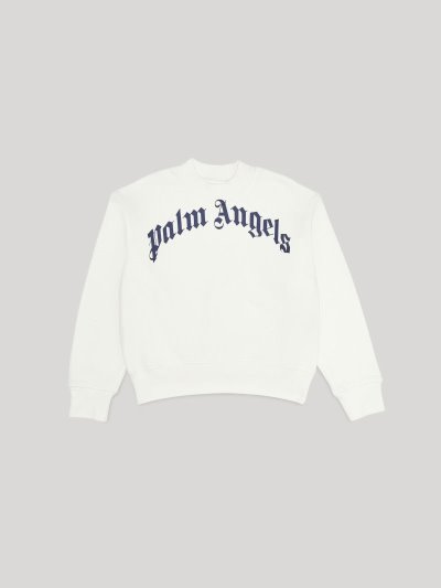 Sudaderas Palm Angels Curved Logo Sweatshirt Niños Blancas Azul Marino Azules | ES-770975