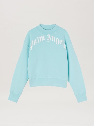 Sudaderas Palm Angels Curved Logo Sweatshirt Niños Azules Claro Blancas | ES-941295