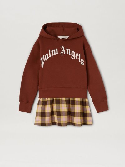 Vestido Palm Angels Curved Logo Check Fleece Vestido Niños Marrones Blancas | ES-792580